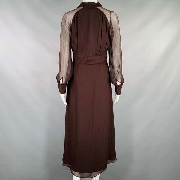 MASSIMO DUTTI Brown Viscose See Through Long Sleeve Dress - Picture 4 of 8